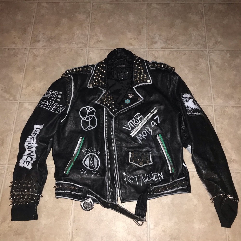 Punk Rock Studded Leather Jacket ,Crust Punx , Size XL Wilson Thinsulate